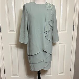 Patra Soft Green Layered Long Sleeve Dress Sz 16P